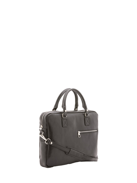 Double Compartment Leather Briefcase - Black - Alessia Firenze