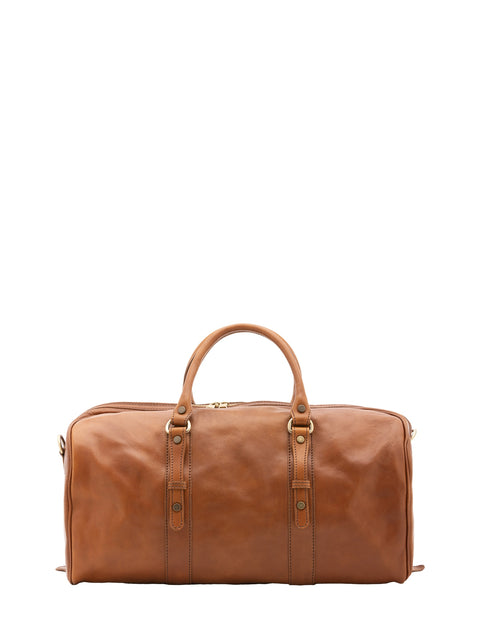 Large Leather Weekender Duffel Bag - Honey - Alessia Firenze