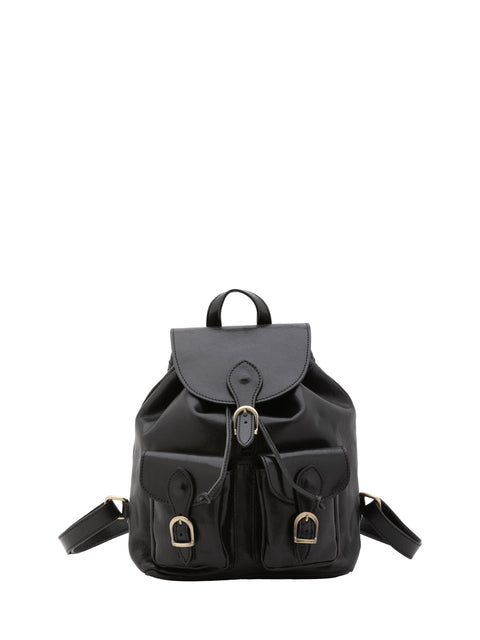 Women's Vacchetta Leather Drawstring Shoulder Bag with Front Open Pockets – Black – Made in Italy - I Fratelli