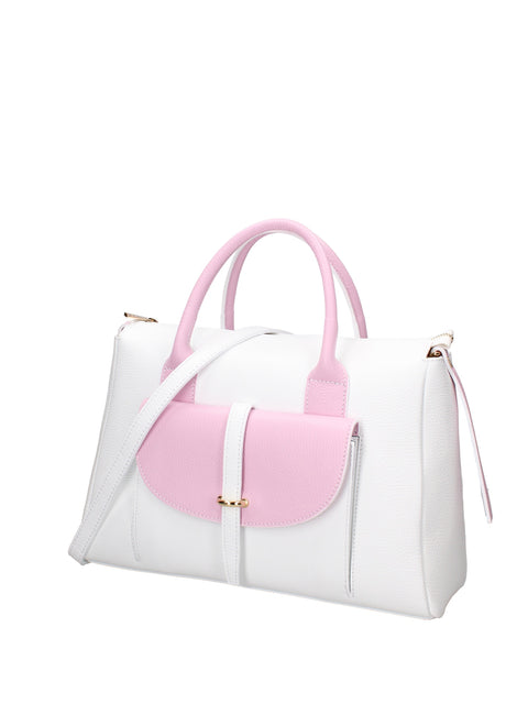 Women's Genuine Leather Handbag – White & Pink – Made in Italy - Chiara Ferretti