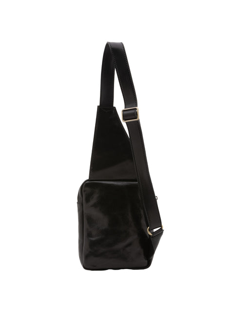 Men's Vacchetta Leather Compact Crossbody Bag with Dual Zip Pockets – Black – Made in Italy - I Fratelli