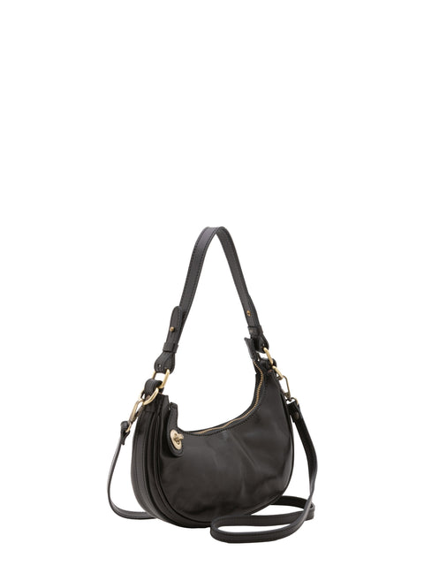 Women's Vacchetta Leather Shoulder Bag with Removable Strap – Black – Made in Italy - I Fratelli