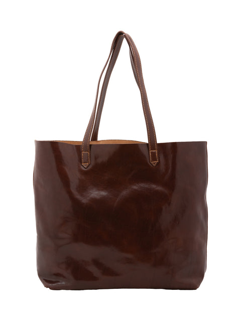 Women's Vacchetta Leather Open Shopper Tote – Brown – Made in Italy - I Fratelli