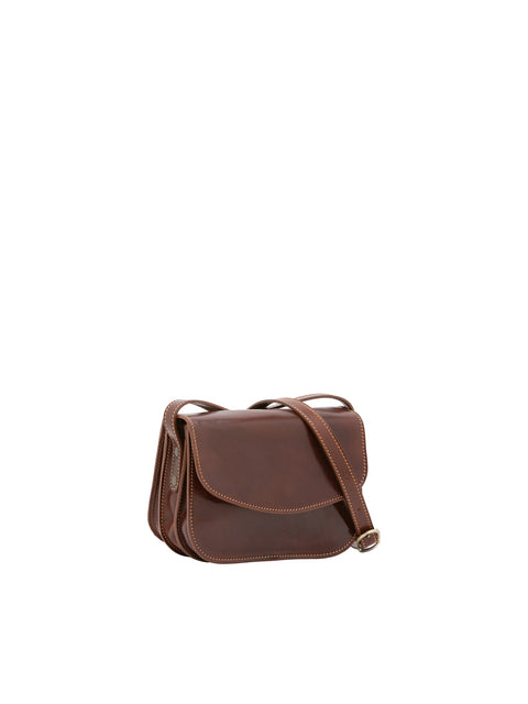 Women's Vacchetta Leather Triple Compartment Crossbody Bag – Brown – Made in Italy - I Fratelli