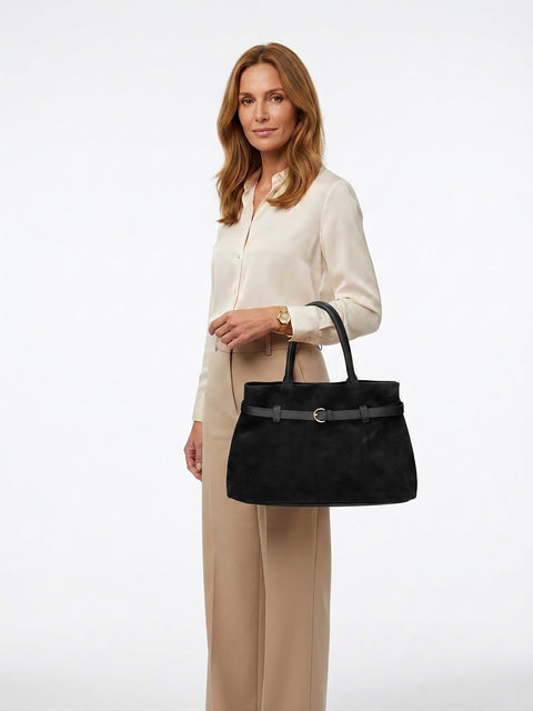 Women's Genuine Leather Handbag – Black - Chiara Ferretti