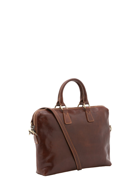 Men's Vacchetta Leather Work Briefcase with Shoulder Strap – Brown – Made in Italy - I Fratelli