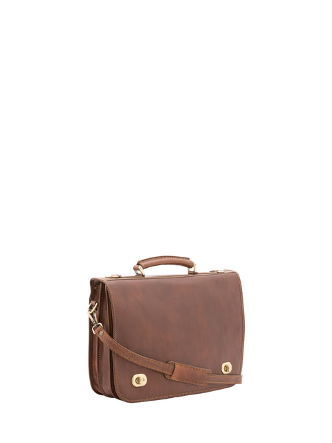 Premium Leather Briefcase Handbag - Brown - Alessia Firenze