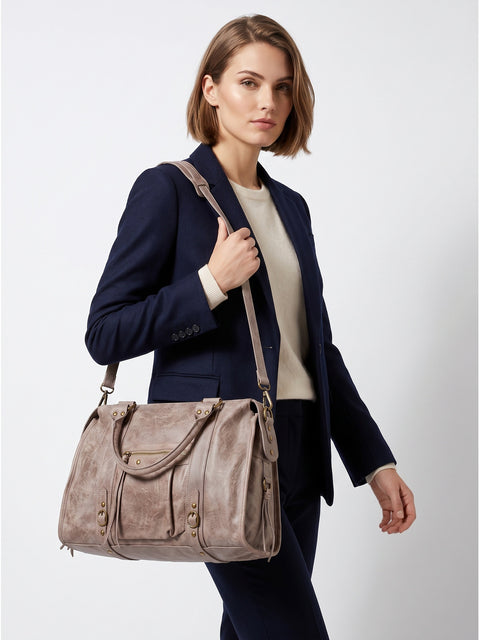 Women's Suede Leather Shoulder Bag with Removable Strap – Dark Taupe – Made in Italy - Gave Lux