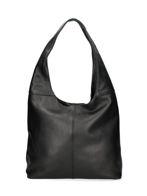Women's Double Compartment Leather Hobo Shoulder Bag with Pouch – Black – Made in Italy - Gave Lux