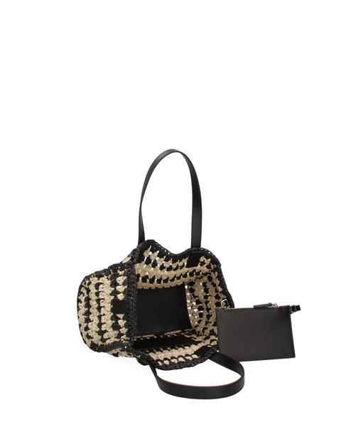 Black Woven Straw Top Handle Handbag Made in Italy – G12 - Viola Castellani