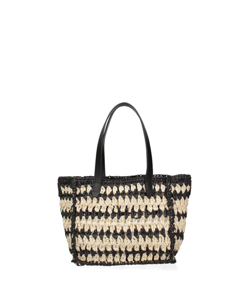 Black Woven Straw Top Handle Handbag Made in Italy – G12 - Viola Castellani