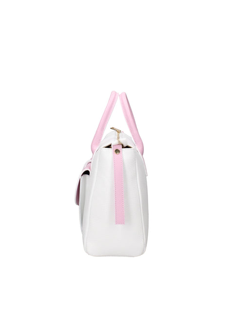 Women's Genuine Leather Handbag – White & Pink – Made in Italy - Chiara Ferretti