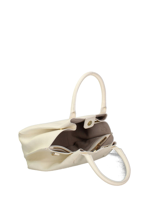 Women's Genuine Dollaro Leather Handbag – Off White – Made in Italy - Chiara Ferretti