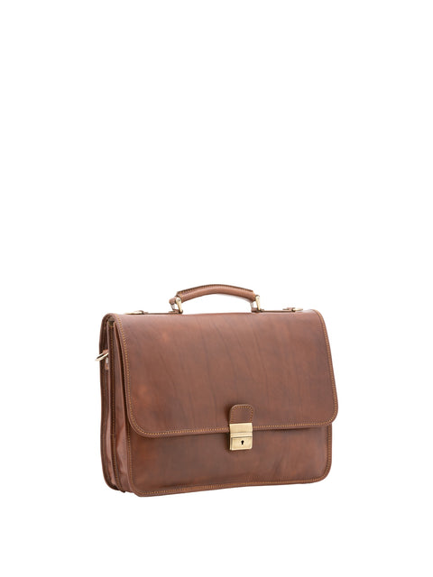 Premium Leather Briefcase - Brown - Alessia Firenze