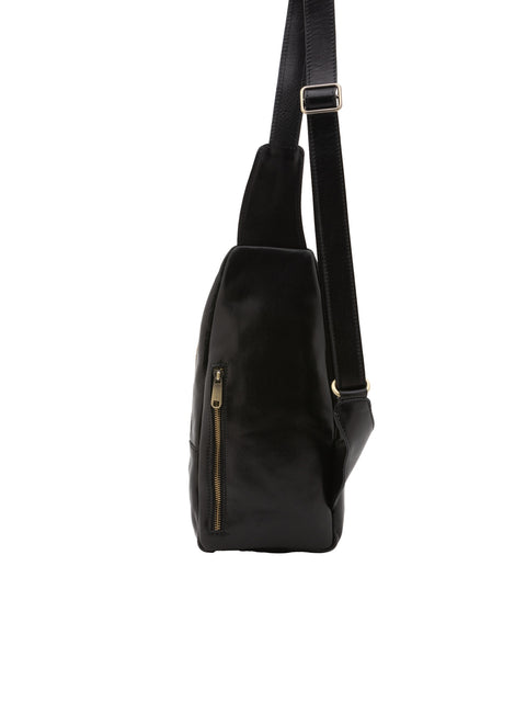 Men's Vacchetta Leather Crossbody Bag with Triple Front Zip Pockets – Black – Made in Italy - I Fratelli