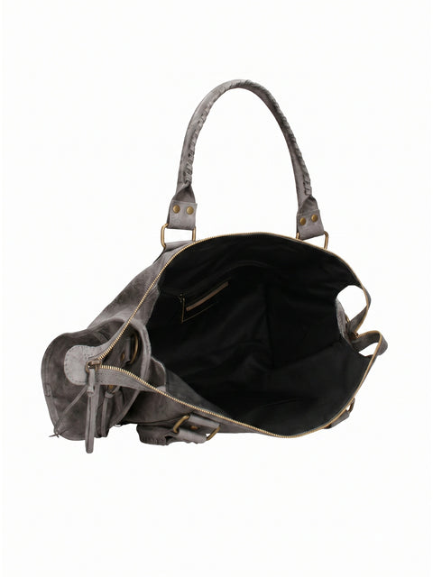 Women's Genuine Leather Shoulder Bag – Dark Grey – Made in Italy - Gave Lux