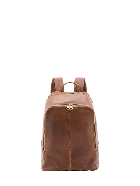 Large Genuine Leather Backpack - Brown - Alessia Firenze