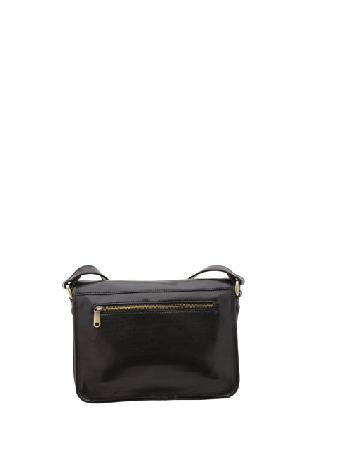 Women's Vacchetta Leather Crossbody Bag with Dual Zip Compartments – Black – Made in Italy - I Fratelli