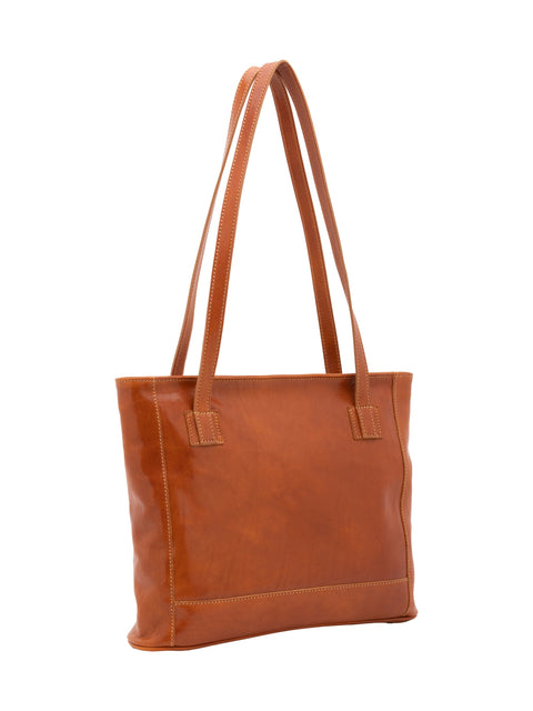 Women's Vacchetta Leather Large Double Compartment Shoulder Bag – Cognac – Made in Italy - I Fratelli