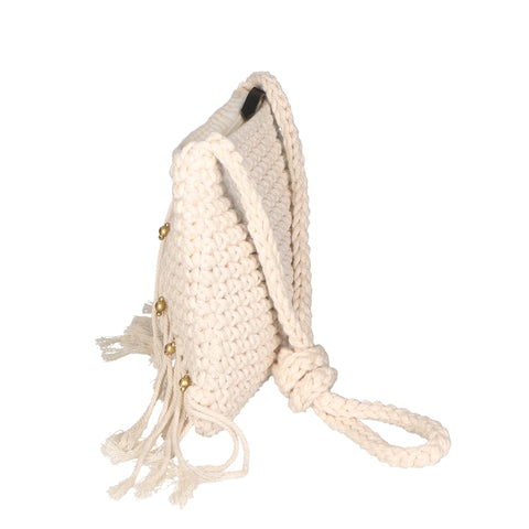 Women's Cotton Bag with Fringes– Beige – Made in Italy - Gave Lux