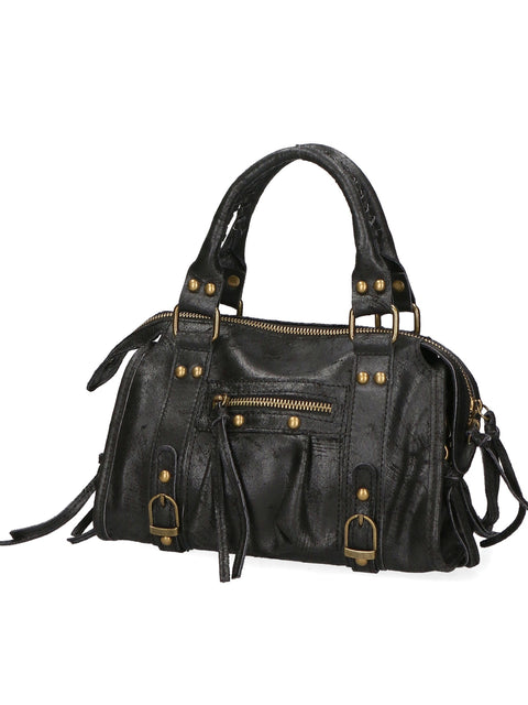 Women's Suede Leather Shoulder Bag with Removable Strap – Black – Made in Italy - Gave Lux