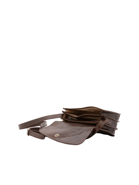Women's Vacchetta Leather Triple Compartment Crossbody Bag – Dark Brown – Made in Italy - I Fratelli