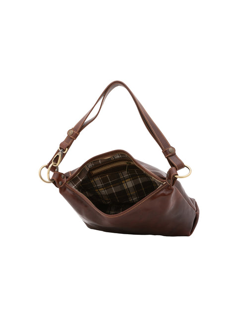 Women's Vacchetta Leather Classic Shoulder Bag – Dark Brown – Made in Italy - I Fratelli