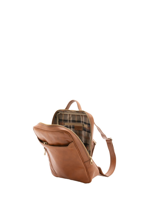 Urban Leather Backpack with Multiple Zip Pockets - Honey - Alessia Firenze