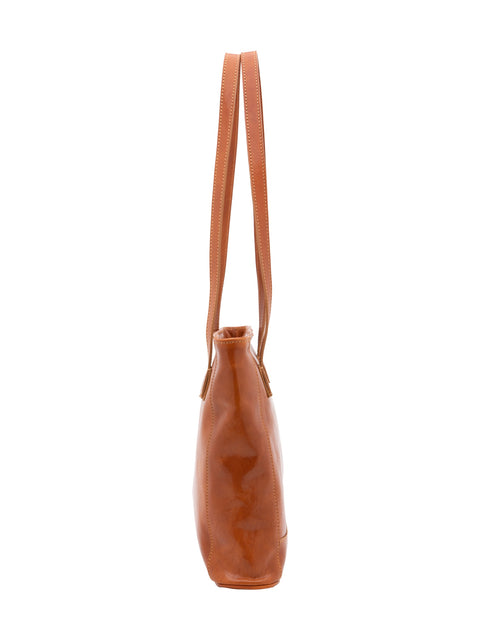 Women's Vacchetta Leather Large Double Compartment Shoulder Bag – Cognac – Made in Italy - I Fratelli