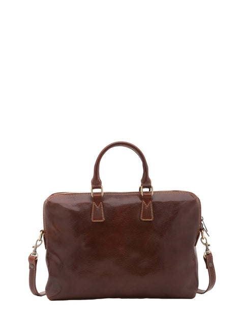 Men's Vacchetta Leather Work Briefcase with Shoulder Strap – Brown – Made in Italy - I Fratelli