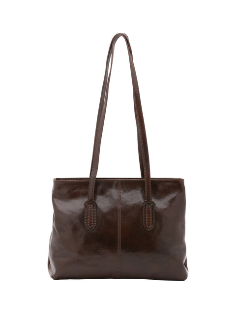 Women's Vacchetta Leather Double Compartment Shoulder Bag – Dark Brown – Made in Italy - I Fratelli