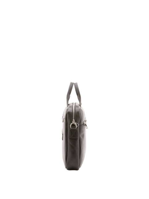 Slim Leather Briefcase Handbag - Black - Alessia Firenze