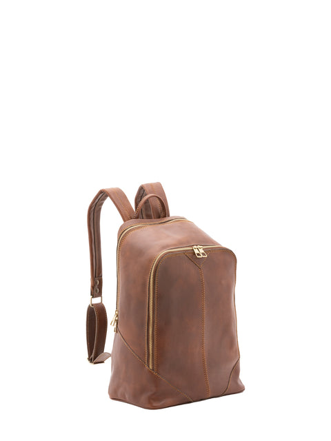 Large Genuine Leather Backpack - Brown - Alessia Firenze