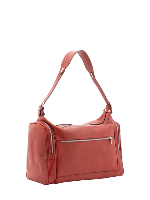 Leather Travel Duffel Bag - Red - Alessia Firenze