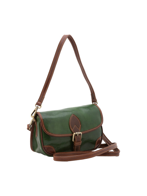 Women's Vacchetta Leather Compact Shoulder Bag with Removable Handle – Green – Made in Italy - I Fratelli