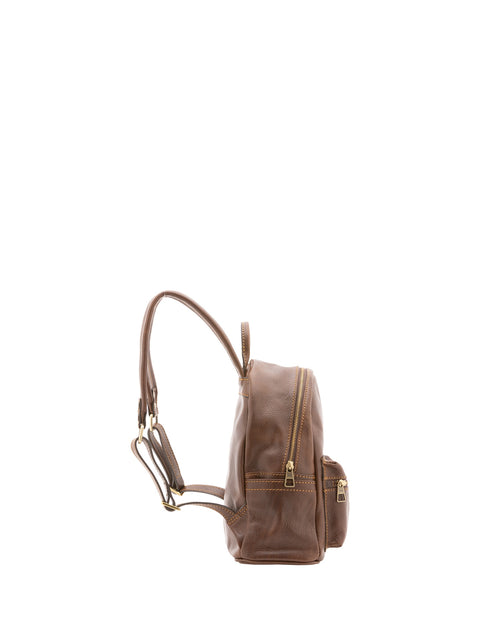 Compact Genuine Leather Backpack - Dark Brown - Alessia Firenze