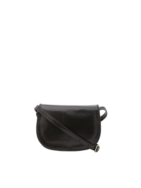 Women's Vacchetta Leather Triple Compartment Crossbody Bag – Black – Made in Italy - I Fratelli