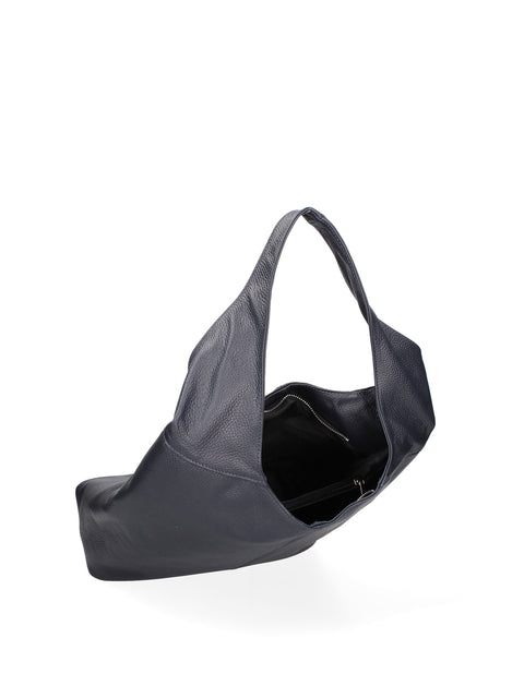 Women's Double Compartment Leather Hobo Shoulder Bag with Pouch – Midnight Blue – Made in Italy - Gave Lux