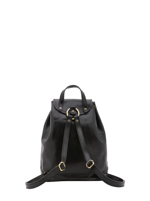 Women's Vacchetta Leather Drawstring Shoulder Bag with Front Zip Pockets – Black – Made in Italy - I Fratelli