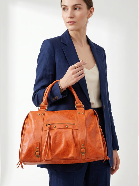 Women's Genuine Leather Shoulder Bag – Orange – Made in Italy - Gave Lux