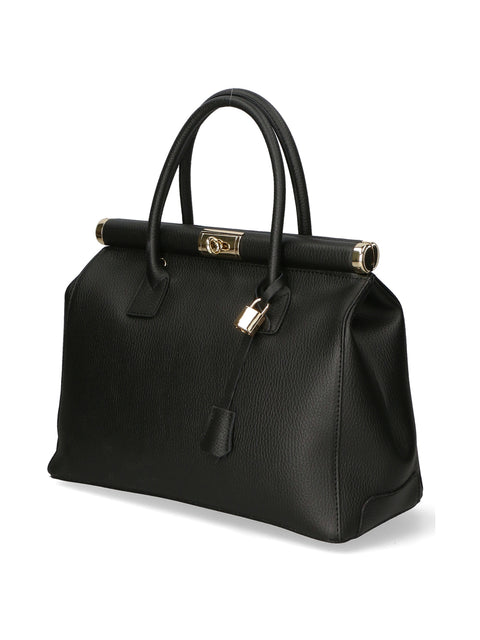Women's Double Compartment Leather Handbag with Removable Shoulder Strap – Black – Made in Italy - Gave Lux