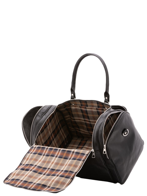 Large Leather Travel Duffel Bag - Black - Alessia Firenze