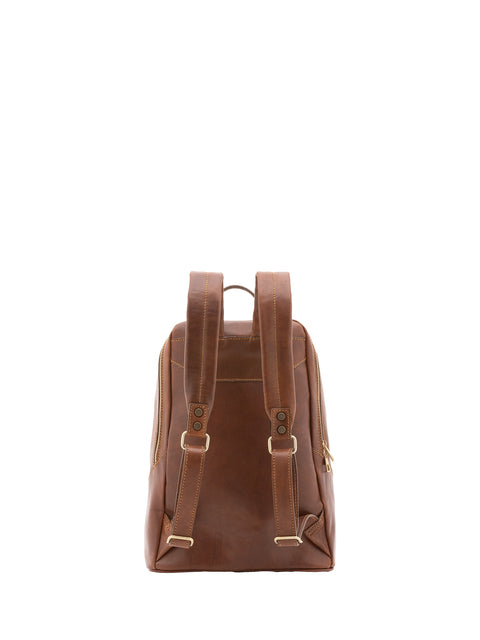 Large Genuine Leather Backpack - Brown - Alessia Firenze