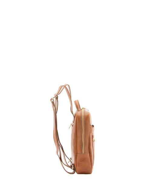 Urban Leather Backpack with Multiple Zip Pockets - Honey - Alessia Firenze