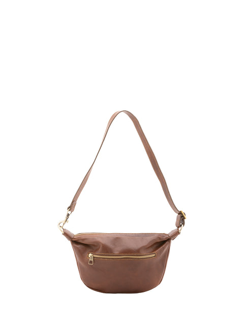 Genuine Leather Crossbody Shoulder Bag - Brown - Alessia Firenze