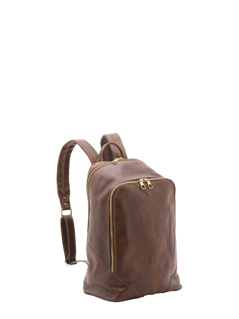 Large Genuine Leather Backpack - Dark Brown - Alessia Firenze