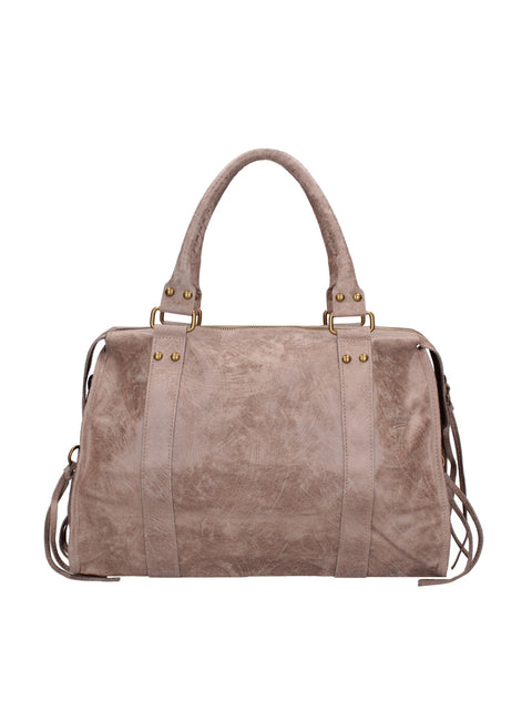 Women's Suede Leather Shoulder Bag with Removable Strap – Dark Taupe – Made in Italy - Gave Lux