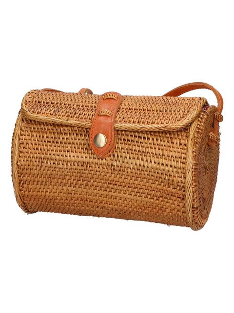 Women's Handwoven Rattan Shoulder Bag with Leather Closure – Made in Italy - Gave Lux