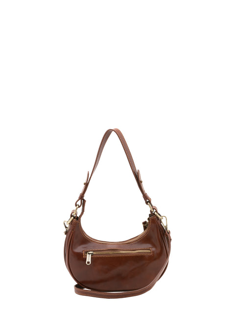 Women's Vacchetta Leather Shoulder Bag with Removable Strap – Brown – Made in Italy - I Fratelli