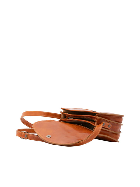 Women's Vacchetta Leather Triple Compartment Shoulder Bag – Cognac – Made in Italy - I Fratelli